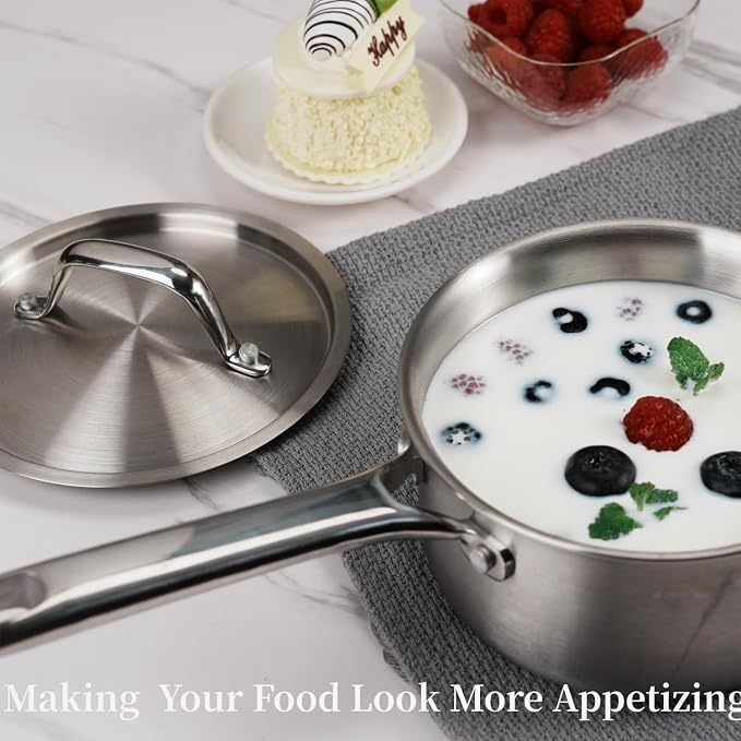 2 QT Saucepan with Lid, 3-Ply Stainless Steel Saucepan, Induction Compatible - Image 2