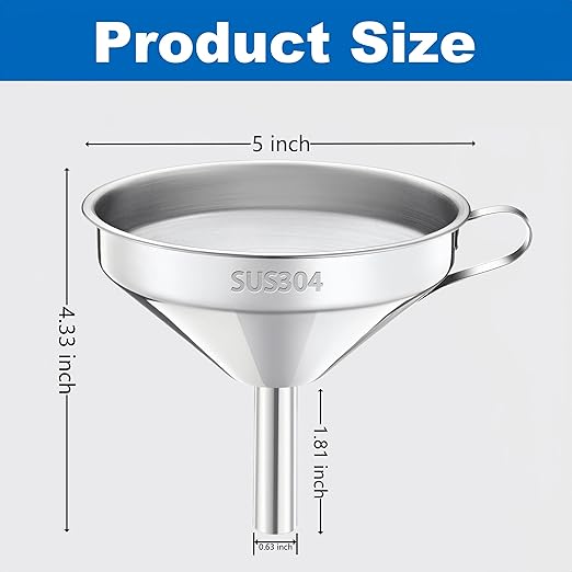 Kitchen Funnel with Strainer and 200 Fine Mesh Filter, 5 Inch Food Grade 18/8 - Image 2