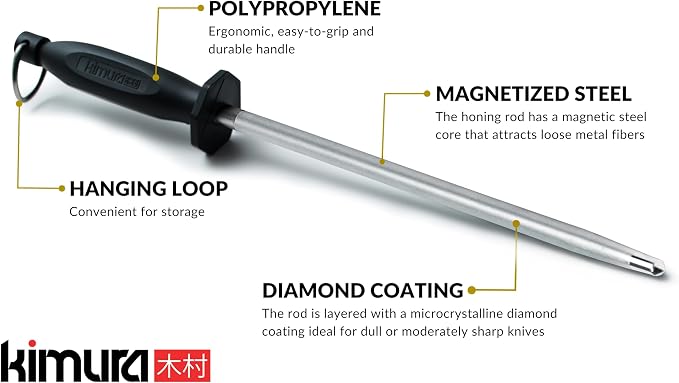 Kimura Professional Diamond Honing Steel, 10 inch Honing Rod, Diamond Knife - Image 2