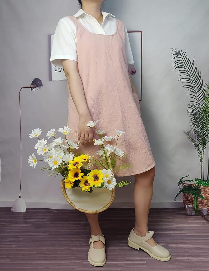 Cotton Cross Back Aprons Solid Color Cooking Kitchen Garden Smock - Image 7