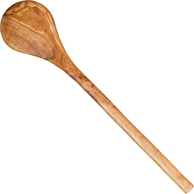 12 Inch Olive Wood Round Spoon, Natural and Organic Olivewood - Image 3