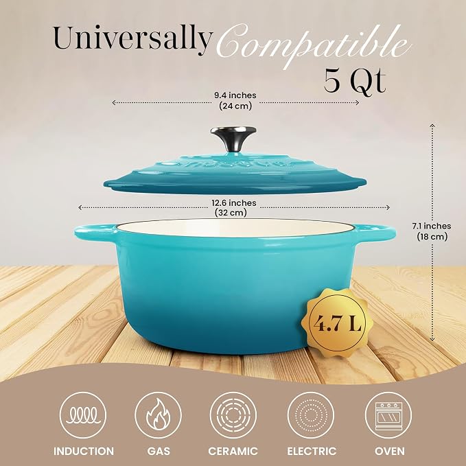 Cast Iron Dutch Oven with Lid – Non-Stick Ovenproof Enamelled Casserole Pot – - Image 2