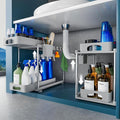 VERIFOST 2 Pack Adjustable Gray Under Sink Organizers, 2 Tier Pull Out Storage by VERIFOST