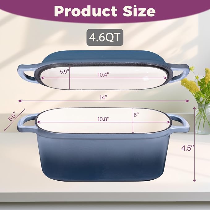 4.6-Quart Oval Dutch Oven for Bread Baking, 2 in 1 Enameled Cast Iron Bread Pan - Image 6