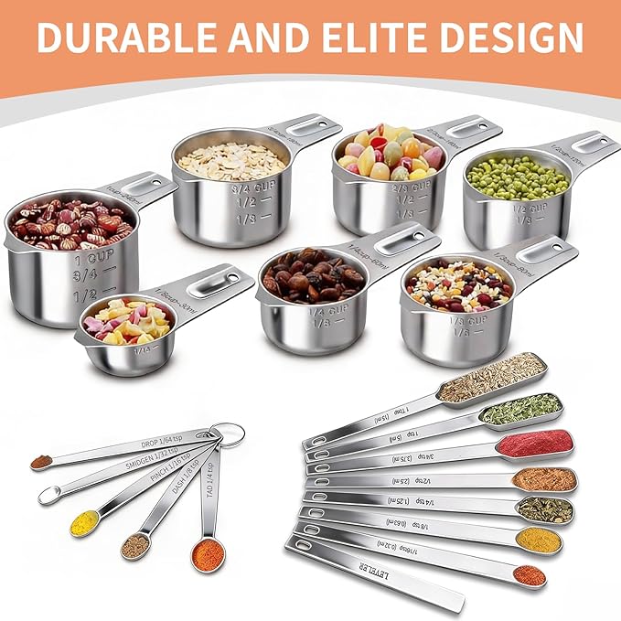 EWFEN Measuring Cups and Spoons Set, 7 Stainless Steel Nesting Measuring Cups & - Image 4