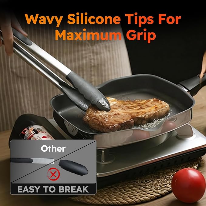 HST Tongs for Cooking with Silicone Tips, Non Stick Kitchen Tongs with Silicone - Image 6