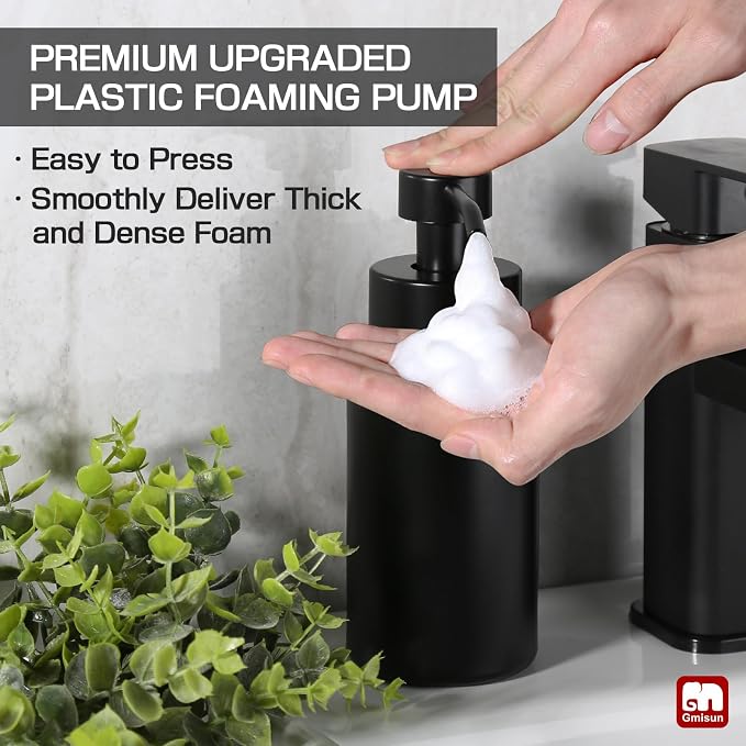 GMISUN Foaming Soap Dispenser, 10 Fl oz/300 ml Matte Black Glass Foaming Hand - Image 2