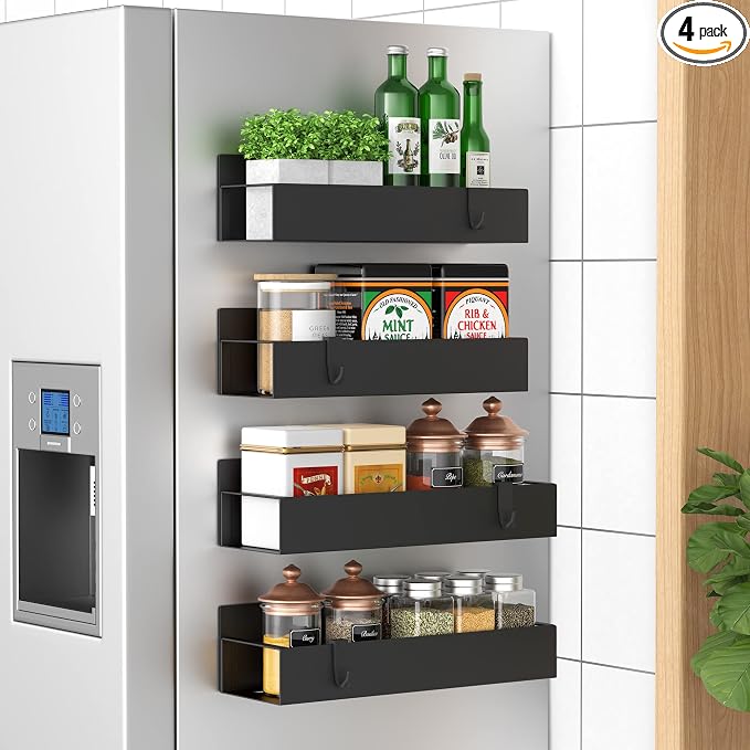 HuggieGems 4 Pack Magnetic Spice Storage Rack Organizer by HuggieGems