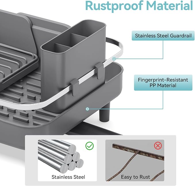 Urackify Expandable Dish Rack for Kitchen Counter, 16.14"-23.62" Large - Image 6