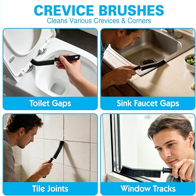Crevice Cleaning Brush Set, Hard Bristle Small Scrub Brushes, Deep Cleaning - Image 3