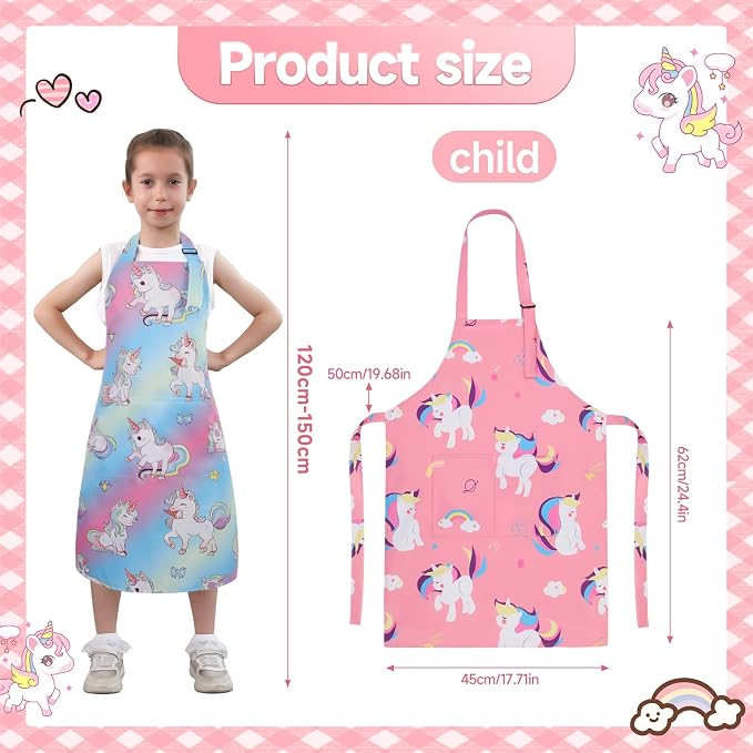 2 Pack Kids Apron, Cute Cooking Aprons, Waterproof Art Apron - Image 2