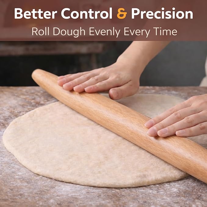 17 Inch French Rolling Pin, Wooden Dough Roller - Image 5