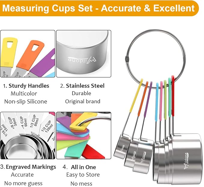 Wildone 8-Piece Measuring Cups Set, Stainless Steel Nesting Measuring Cups - Image 3
