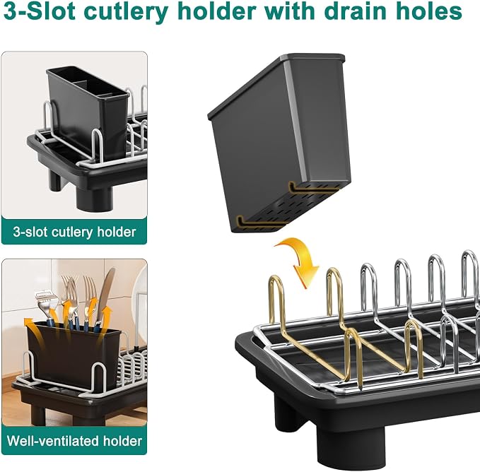 junyuan Compact Dish Drying Rack, Small Dish Rack - Image 3
