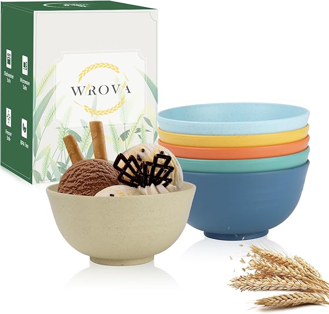Unbreakable Wheat Straw Bowls for Kids, 10 oz Snack Bowls Set of 6, Small Handy by WROVA