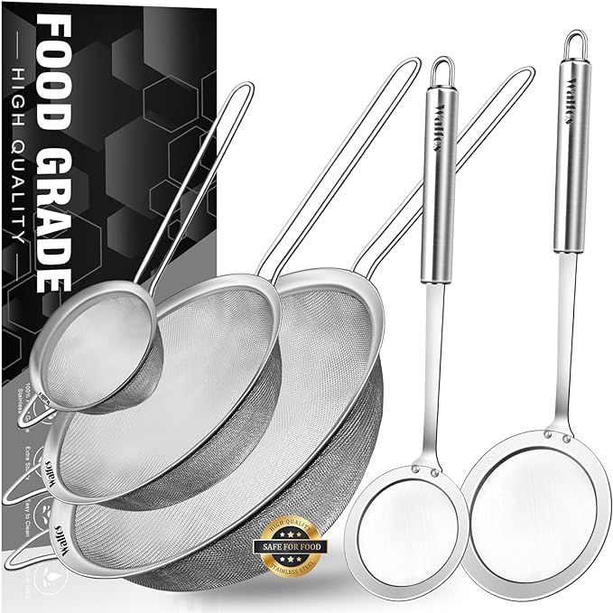 Walfos Fine Mesh Strainer and Fat Skimmer Spoon Set, 304 Stainless Steel Fat by Walfos