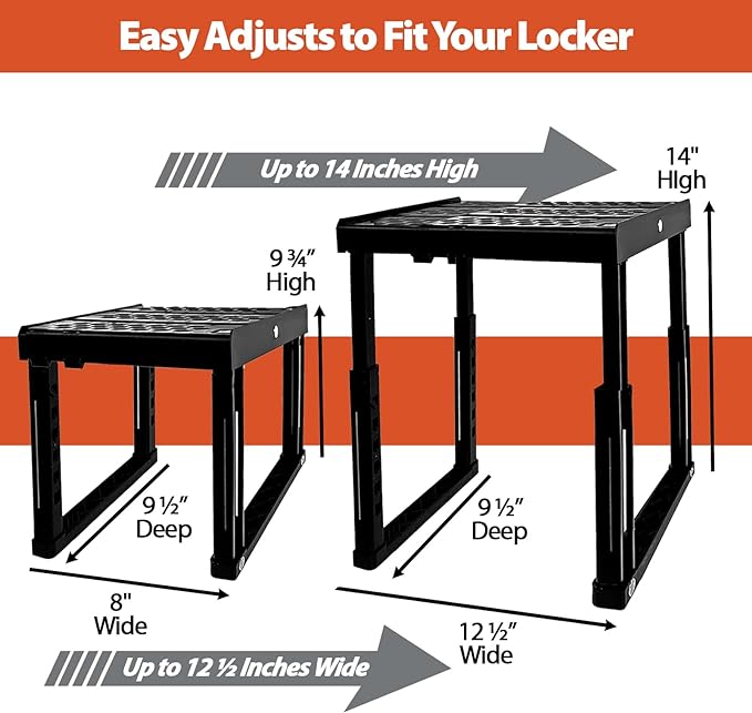 Piffny 2 Pack Locker Organizer Shelf, Adjustable Width and Height, and Gym - Image 2
