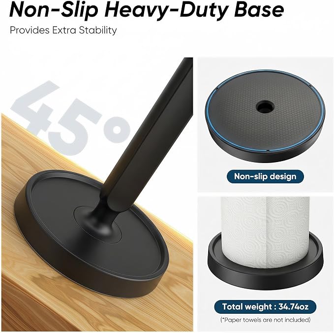 theaoo Paper Towel Holder Countertop, One-Handed Tear Paper Towel Stand - Image 6