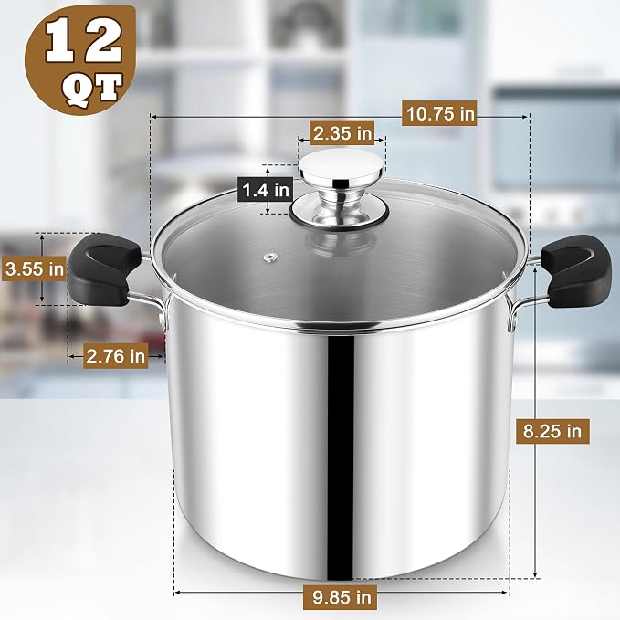 12 Quart 3-Ply Cooking Stock Pot - Image 2