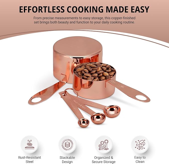 Copper Measuring Cups and Spoons Stainless Steel 9 pieces - Image 4