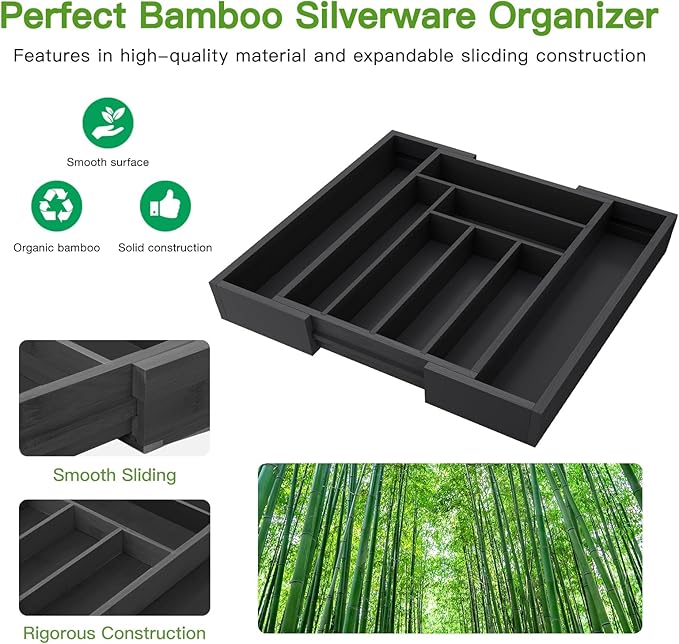Pipishell Bamboo Expandable Drawer Organizer - Image 3