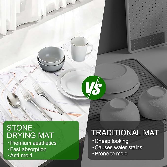 Large Stone Drying Mat for Kitchen Counter, Collapsible Stone Dish Drying Mats - Image 6
