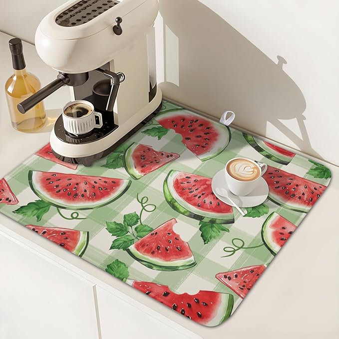 Summer Dish Drying Mat for Kitchen Counter Watercolor Watermelon Green Buffalo - Image 7