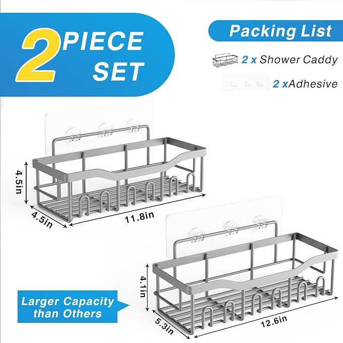 EUDELE Shower Caddy 2 Pack, Adhesive Shower Organizer - Image 7