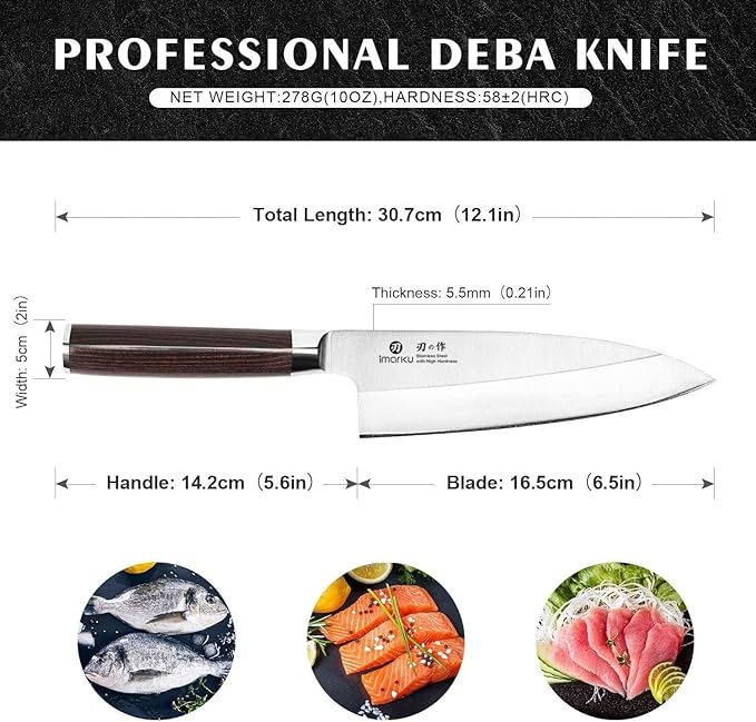 imarku 7 Inch Deba Knife, Ultra Sharp Sushi Knife, Ultimate Japanese Kitchen - Image 4