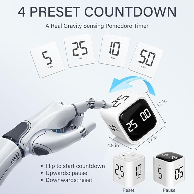 Rotating Pomodoro Timer 5, 10 50 Minutes Preset, Desk Productivity Flip Timer - Image 2
