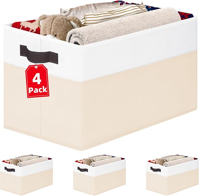 Criusia 4 Pack Baby Clothes Organizer Bins, Fabric Collapsible Storage Baskets by Criusia