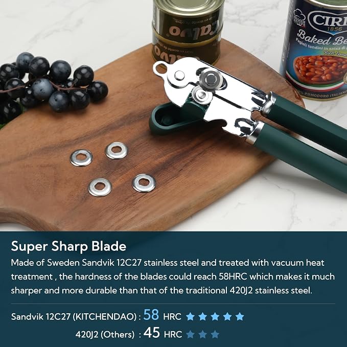 KITCHENDAO Manual Can Opener, Super Sharp Sandvik 12C27 Blade, Handheld Can - Image 2
