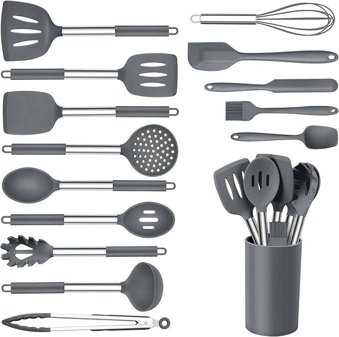 Onader Kitchen Cooking Utensils Set of 15, Silicone and Stainless Steel by Onader