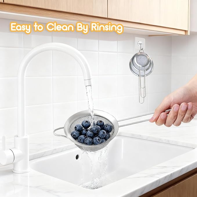 3Pcs Fine Mesh Strainer with Handle, Small Medium Large Size Sieve Strainers Set - Image 6