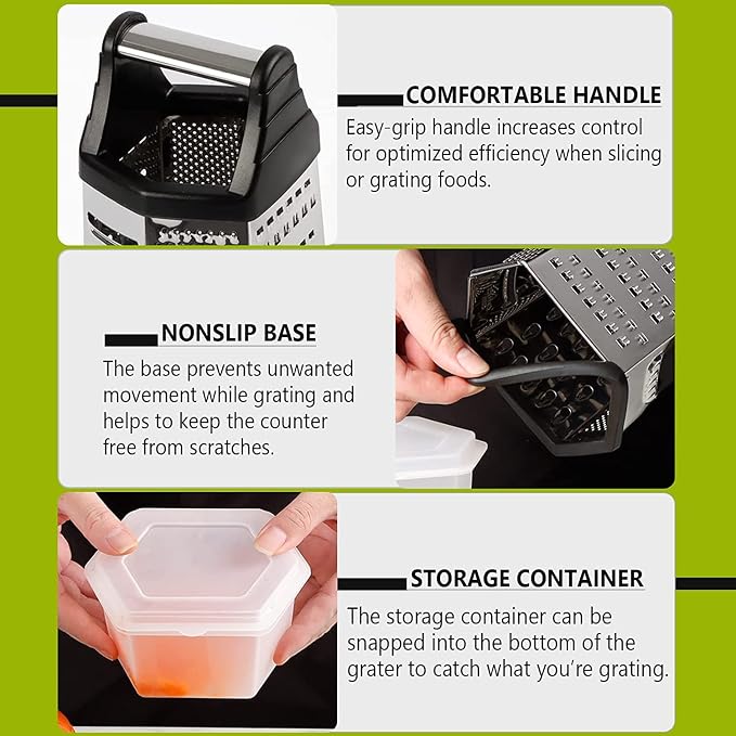 Box Grater, Cheese Grater Shredder Stainless Steel - Image 7