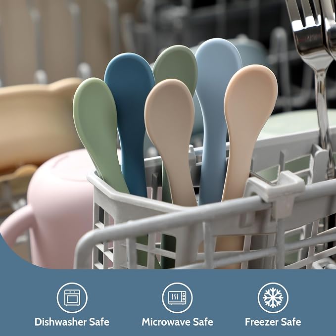6 Piece Silicone Baby Feeding Spoons, First Stage Infant Soft-Tip Easy on Gums - Image 6