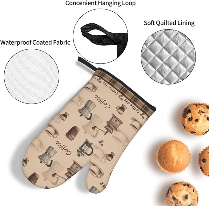 Vintage Coffee Themed Oven Mitts Heat Resistant, Vintage Pot Holder and Oven - Image 5