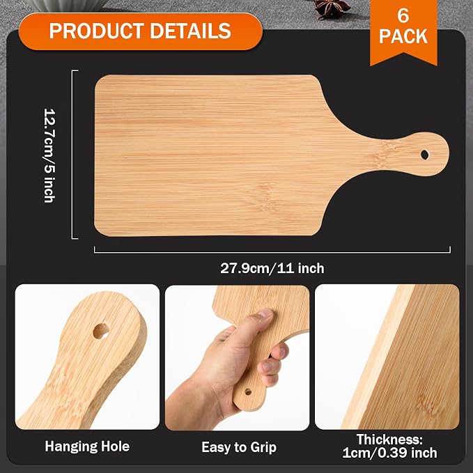 AWIZOM 6 Pcs Thicken Bamboo Cutting Board Bulk 11x5 Inch Personalized Wood - Image 2
