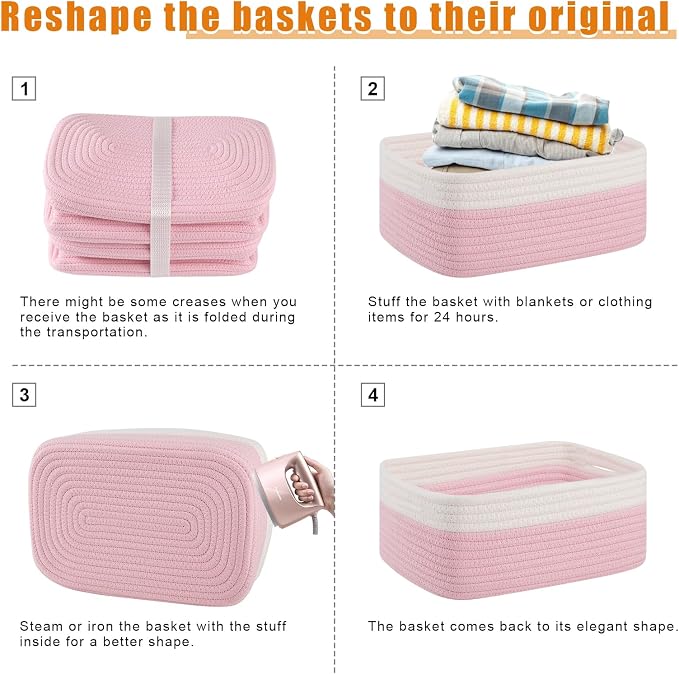 OIAHOMY 4 Pack Storage Baskets for Organizing, Small Bins for Shelves, Cute - Image 7