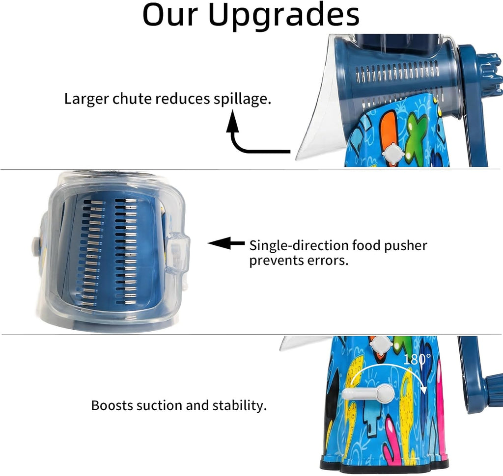 Upgrade Rotary Cheese Grater Shredder with Handle, Strong Suction