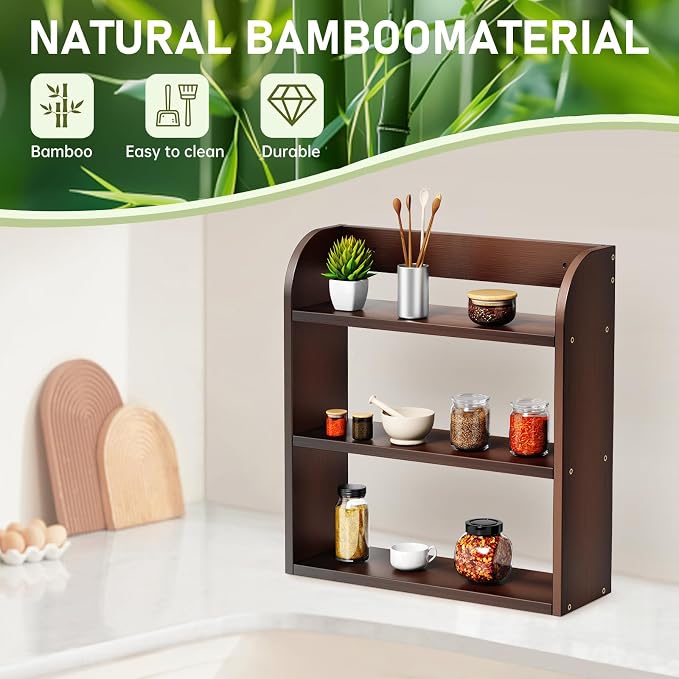 ROMGUAR CRAFT 3 Tier Bamboo Spice Rack, Countertop or Wall Mounting Wood Spice - Image 5