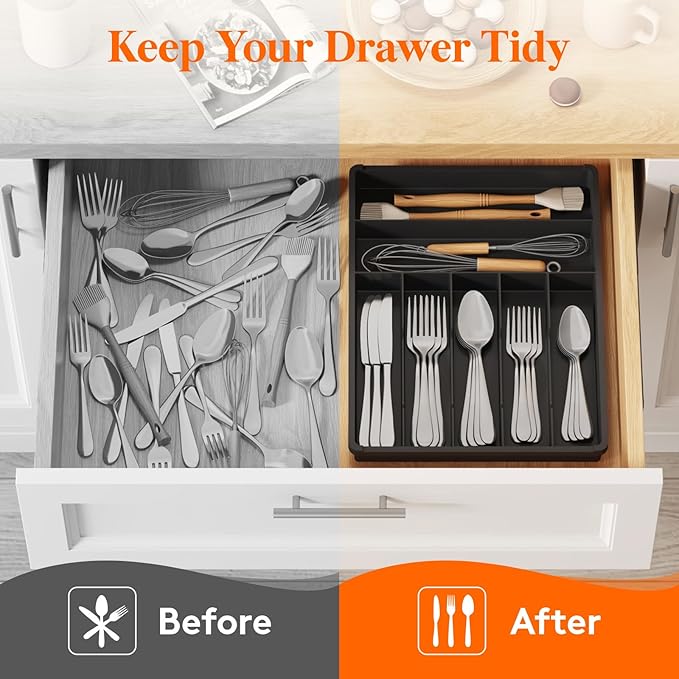 Lifewit Silverware Drawer Organizer Tray, Plastic Cutlery Storage - Image 8