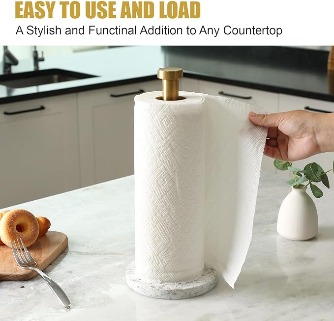 Koville Paper Towel Holder Countertop, Marble and Brass Standing Paper Roll - Image 6