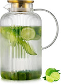 Buaic Glass Pitcher with Lid, 100 oz/ 3 Liter Classic Vertical Stripes Water by Buaic