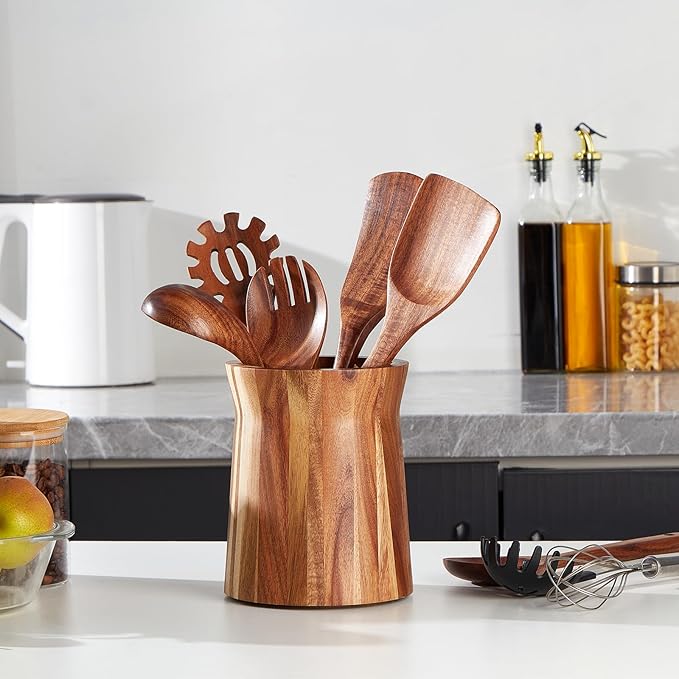 Wooden Utensil Holder for Countertop, 360° Rotating Kitchen Utensil Holder - Image 3