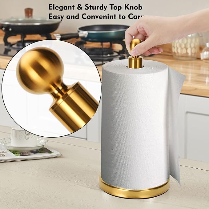 Gold Paper Towel Holder Countertop, Standing Paper Towel Roll Holder - Image 3