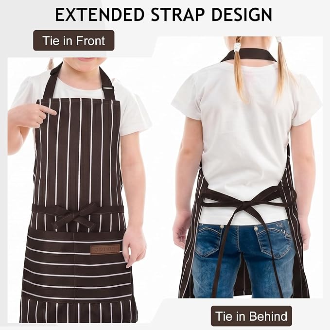 2 Pack Stripes Kids Apron, Kids Cooking Aprons - Image 4
