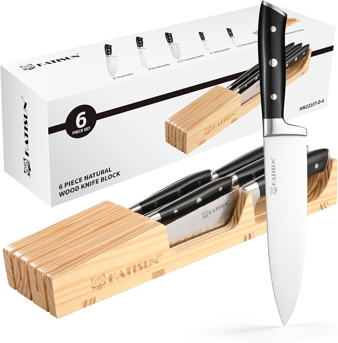 In-Drawer Knife Block with 5 Pieces Knives, Bamboo Knife Drawer Organizer by KATISUN