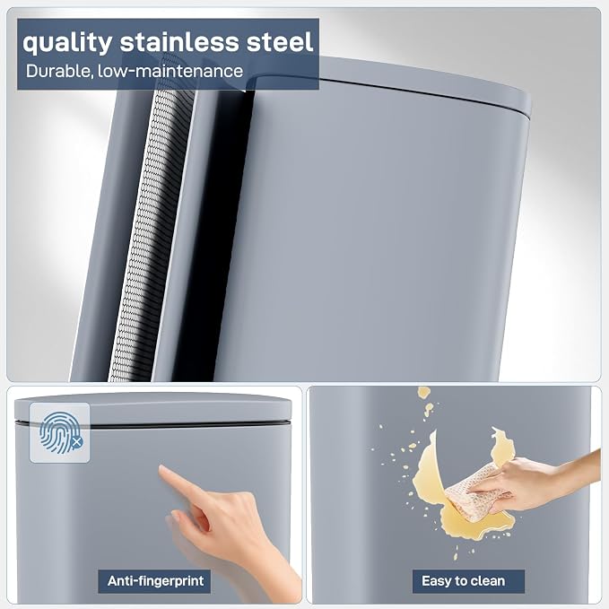 Arlopu 8/13.2 Gallon Step Trash Can, Stainless Steel Garbage Bin, Soft-Close - Image 3
