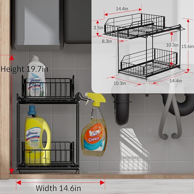 SUEH DESIGN Under Sink Organizer, 2 Tier Bathroom Cabinet Organizer Metal - Image 2